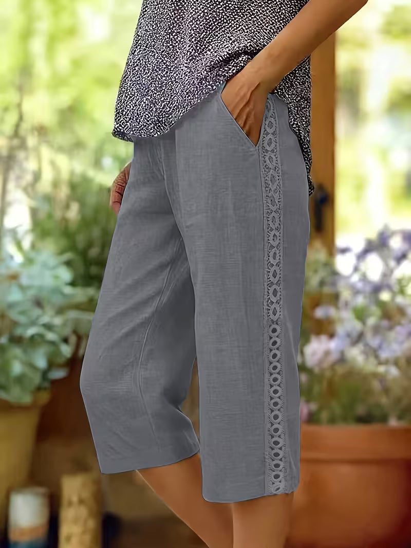 Arnisa - Pantaloni Confortabili De Vară Cu Buzunare Laterale Din Dantelă