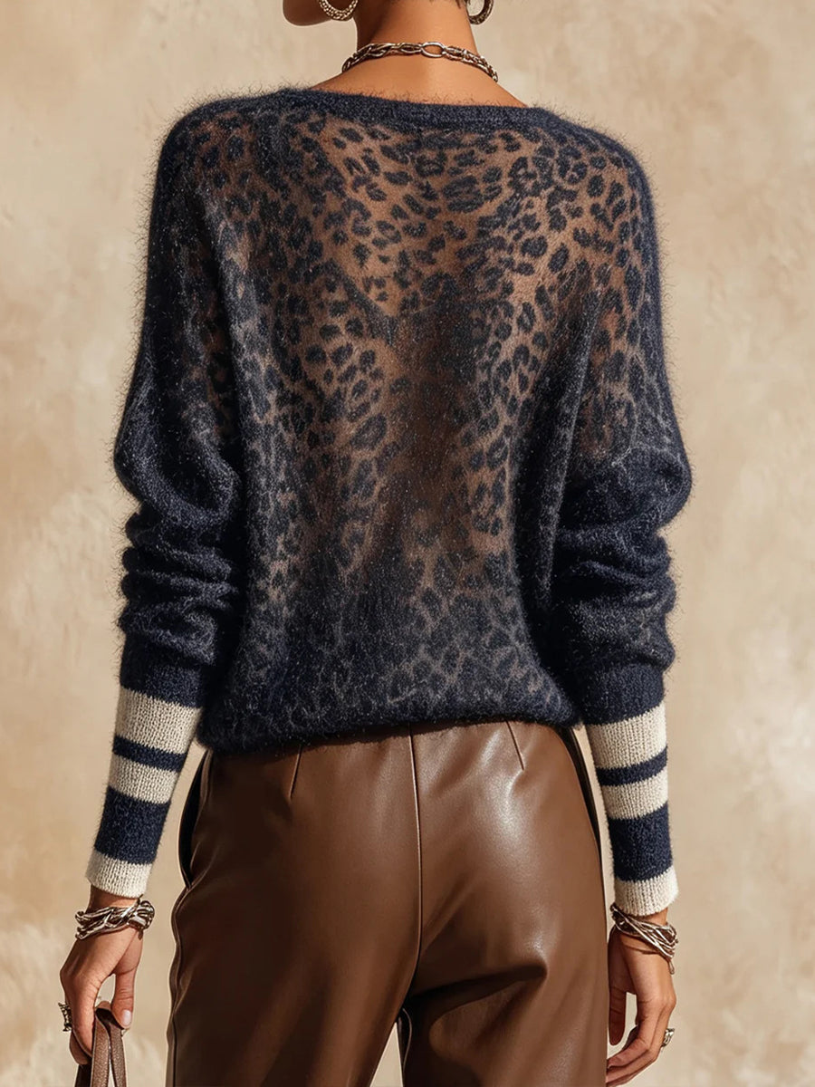 Zelinna – Pulover Cu Guler În V Și Imprimeu Leopard