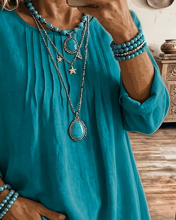 Taireen – Bluză Tunică Plisată în Stil Boho
