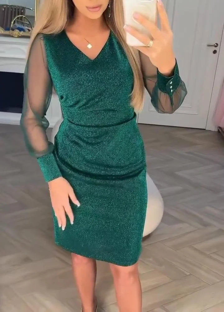 Irisa - Rochie Midi Patchwork Strălucitoare