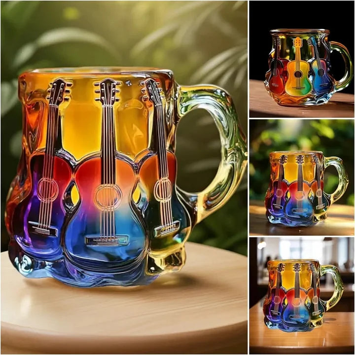 MelodyMug - Cană cu Chitară și Vitralii în Culorile Curcubeului