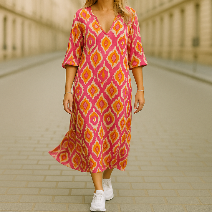 Ghislaine - Rochie Lungă Cu Imprimeu Boem