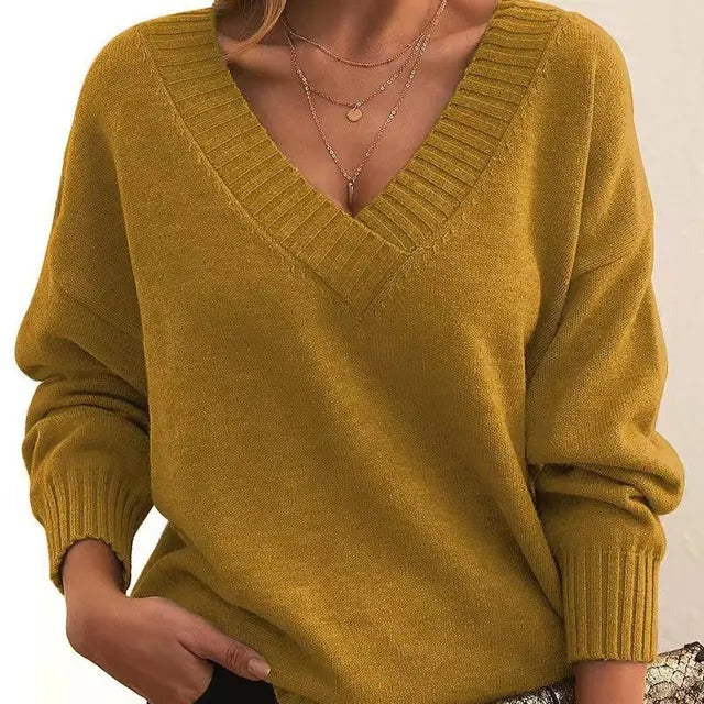 Mordane - Pulover Elegant Cu Mâneci Lungi și Decolteu în V