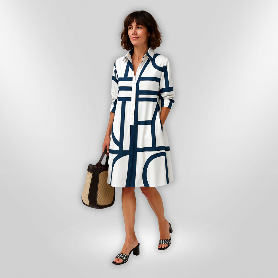 Lynna - Rochie Casual Midi cu Buzunare și Nasturi