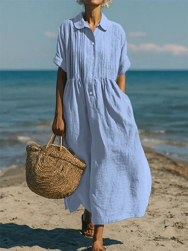 Janny – Rochie-Cămașă Elegantă Din Bmbac cu Croi Lejer