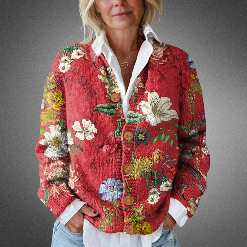 Aureliana - Cardigan Tricotat Cu Imprimeu Floral Vintage