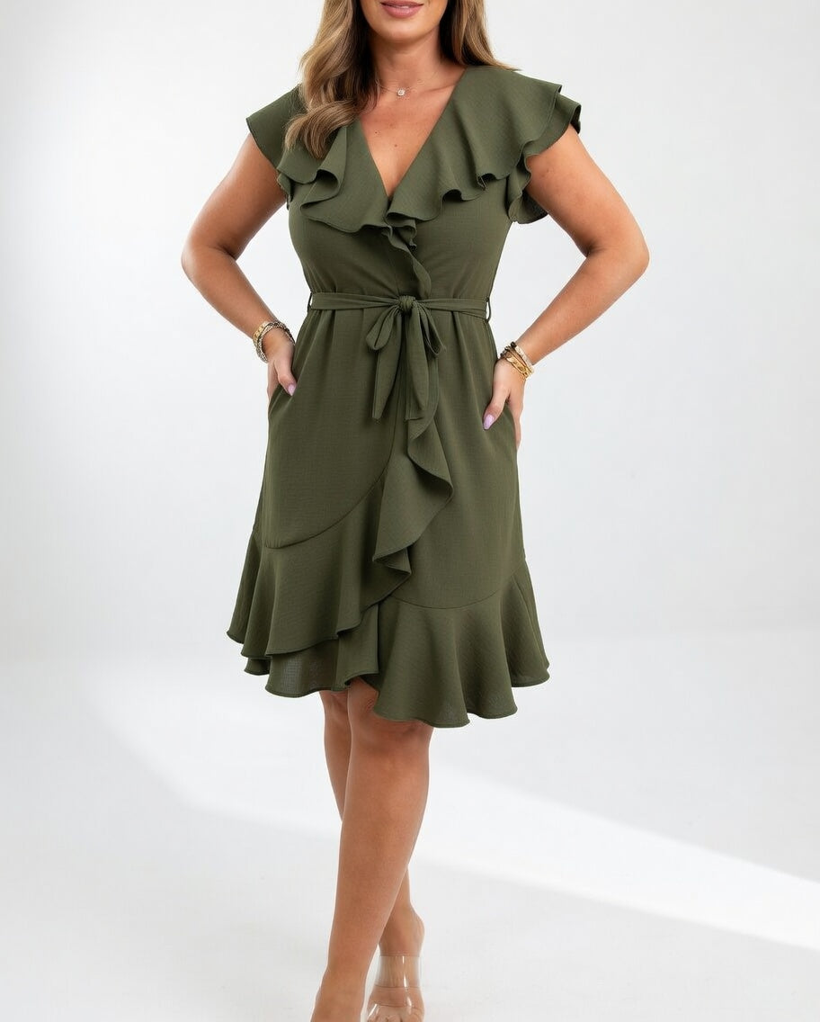 Geiss – Rochie Elegantă cu Volane în Stil Wrap