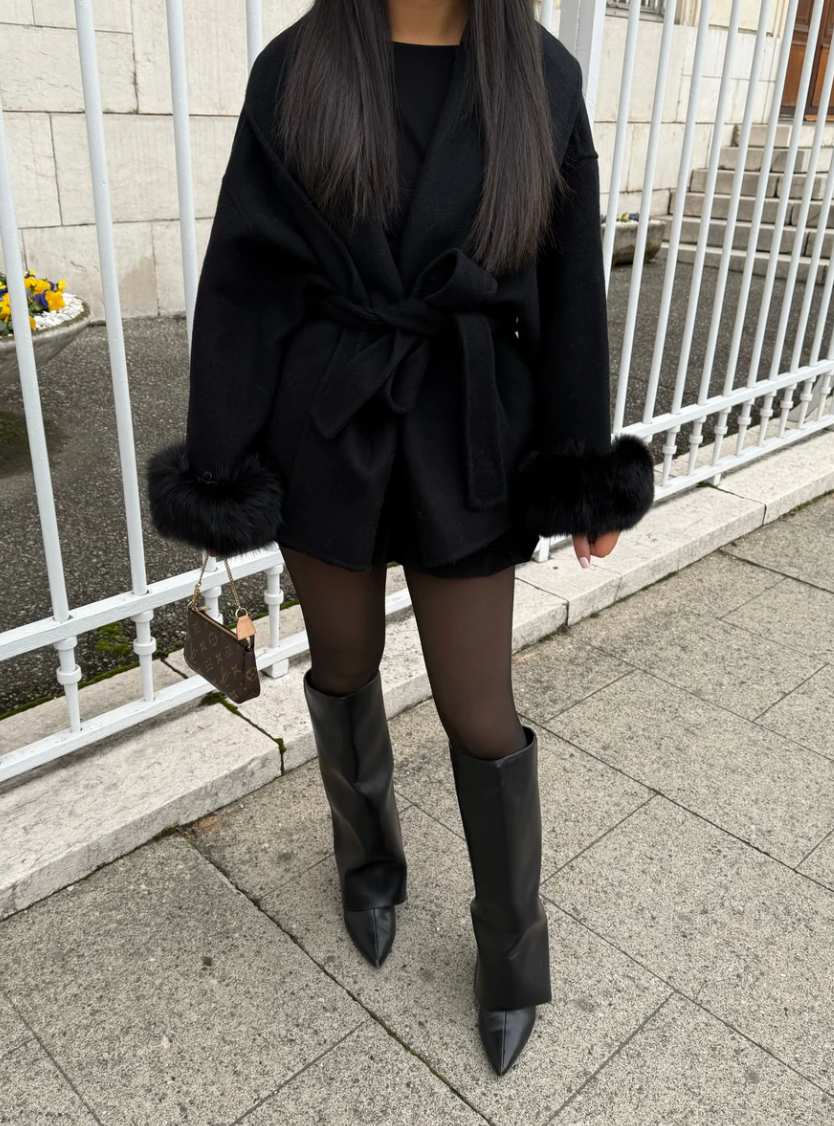 Bryony - Palton Elegant Din Lână Cu Blană Artificială
