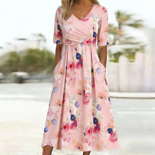 Janiya - Rochie Cu Imprimeu Floral și Mâneci Scurte