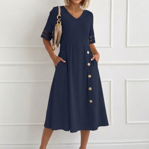 Sirena - Rochie Midi Cu Nasturi și Buzunare