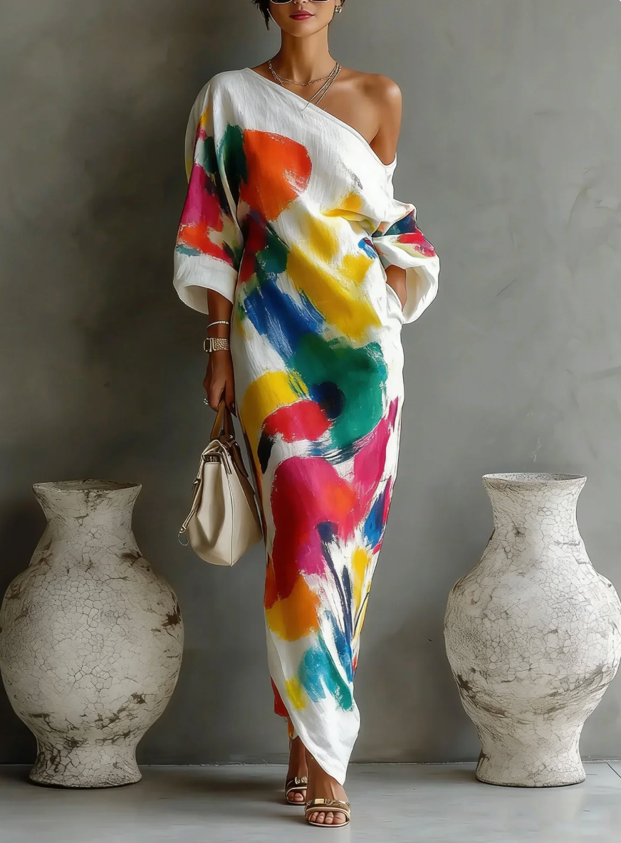 Lorrainen - Rochie Lungă Artistică cu un Singur Umăr