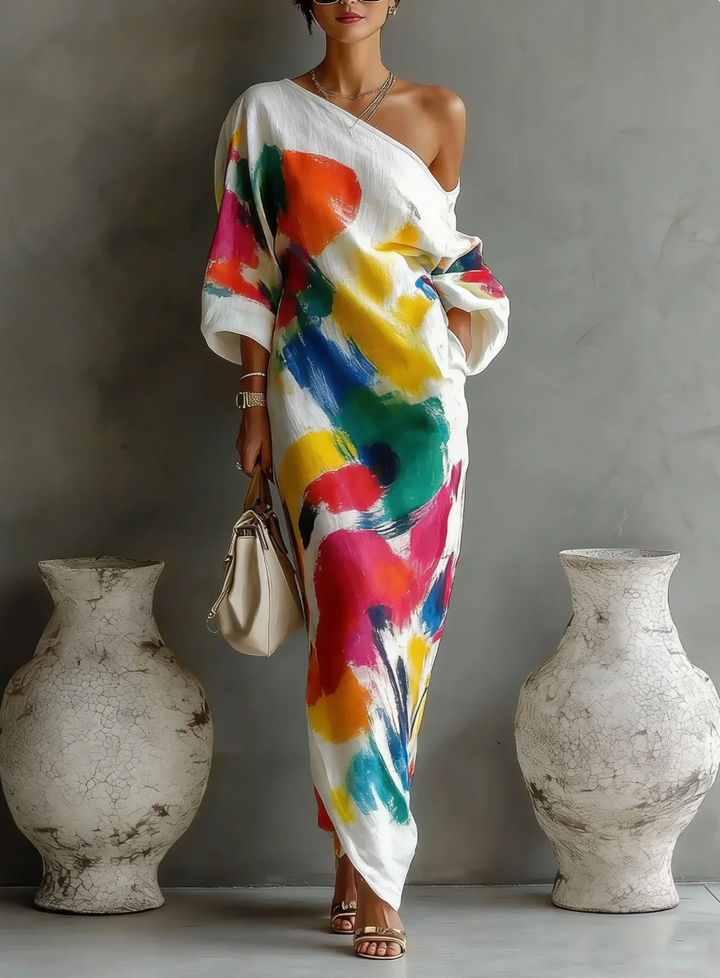 Lorrainen - Rochie Lungă Artistică cu un Singur Umăr