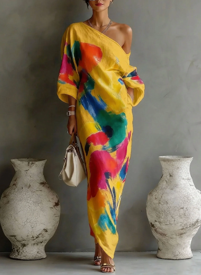 Lorrainen - Rochie Lungă Artistică cu un Singur Umăr
