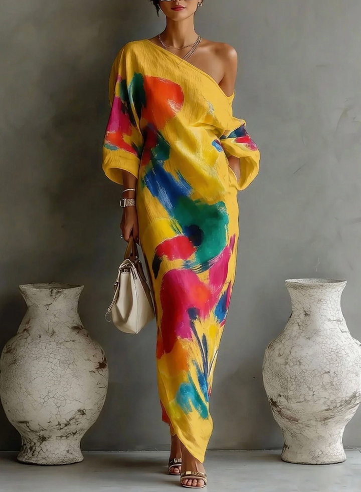 Lorrainen - Rochie Lungă Artistică cu un Singur Umăr