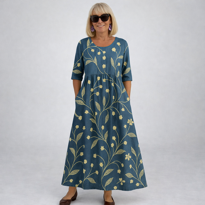 Zunia – Rochie Midi cu Imprimeu Floral și Buzunare