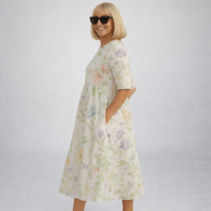 Zunia – Rochie Midi cu Imprimeu Floral și Buzunare
