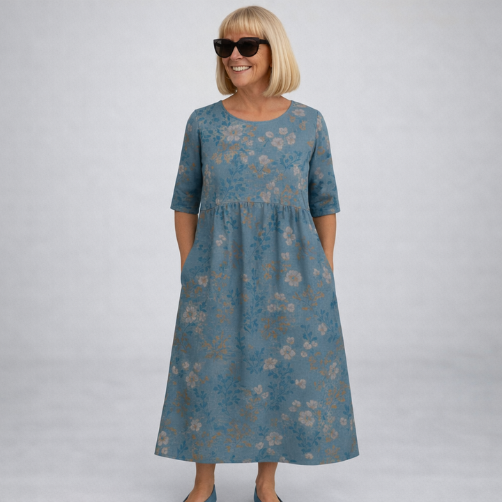 Zunia – Rochie Midi cu Imprimeu Floral și Buzunare