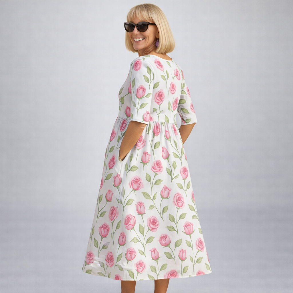 Zunia – Rochie Midi cu Imprimeu Floral și Buzunare