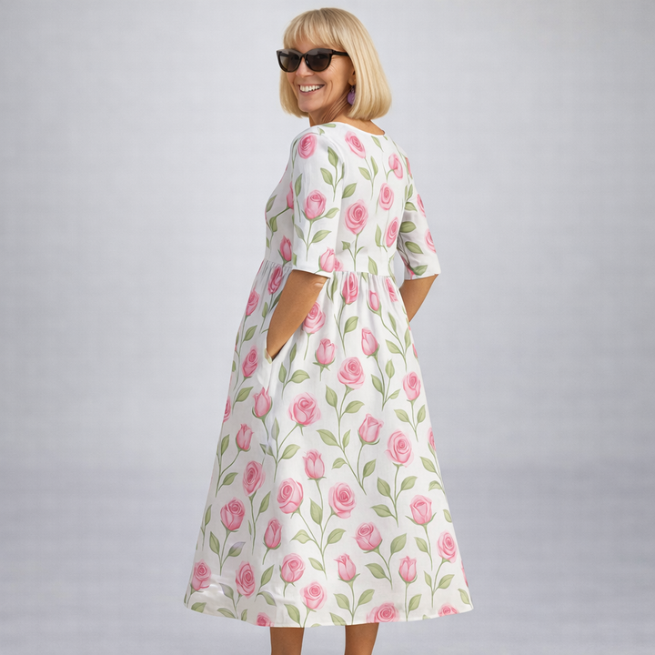 Zunia – Rochie Midi cu Imprimeu Floral și Buzunare