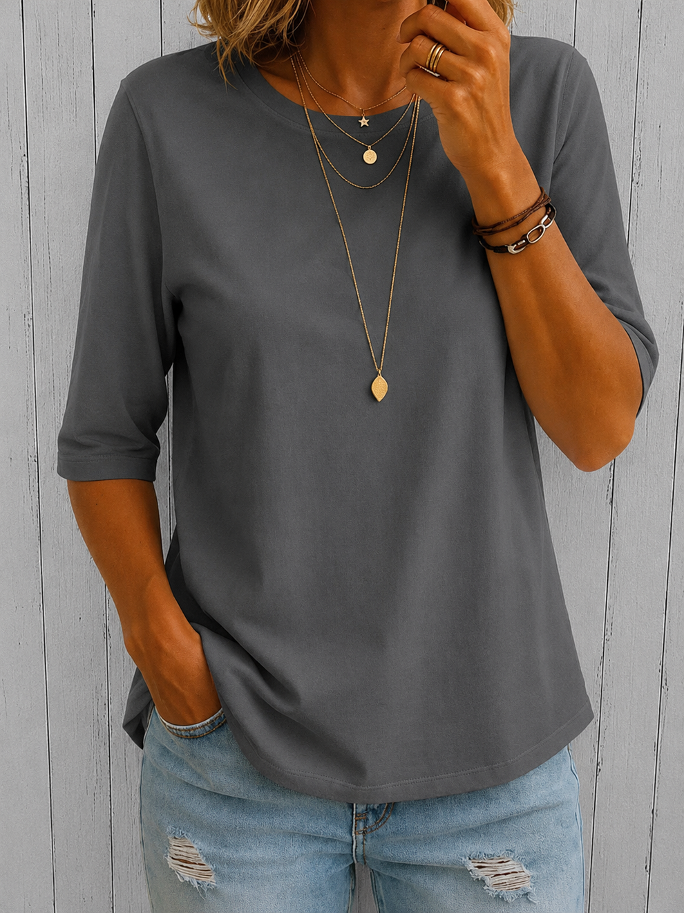 Beela - Tricou Confortabil Cu Guler Rotund