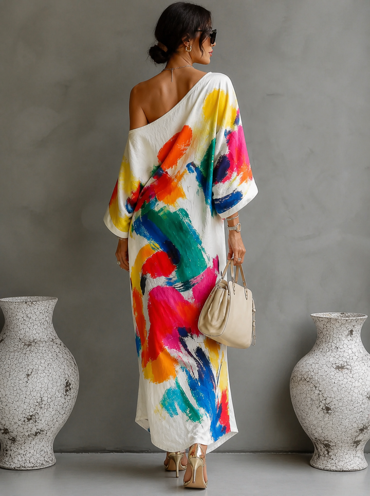 Lorrainen - Rochie Lungă Artistică cu un Singur Umăr