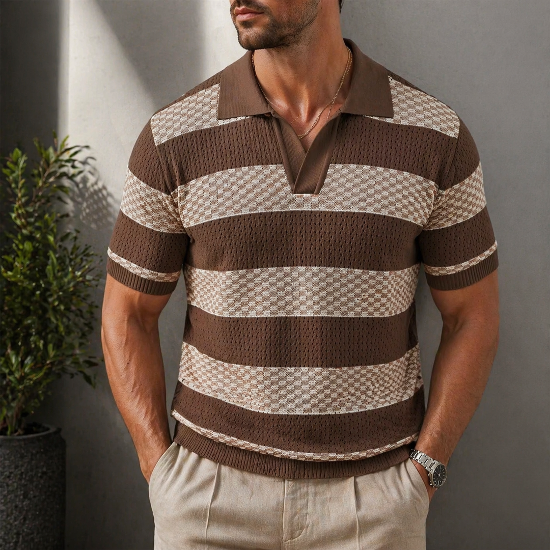 Leunard - Tricou polo din tricot cu dungi