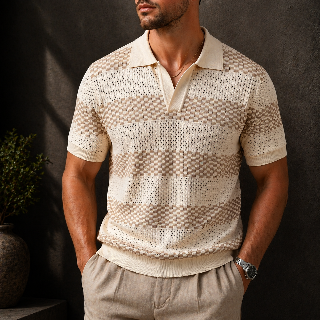 Leunard - Tricou polo din tricot cu dungi
