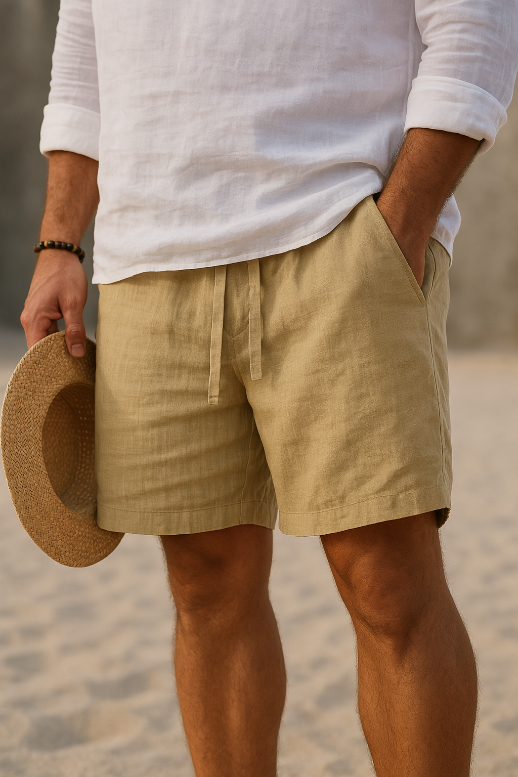 Kaleb - Pantaloni Scurți Eleganți Din In Cu Elastic