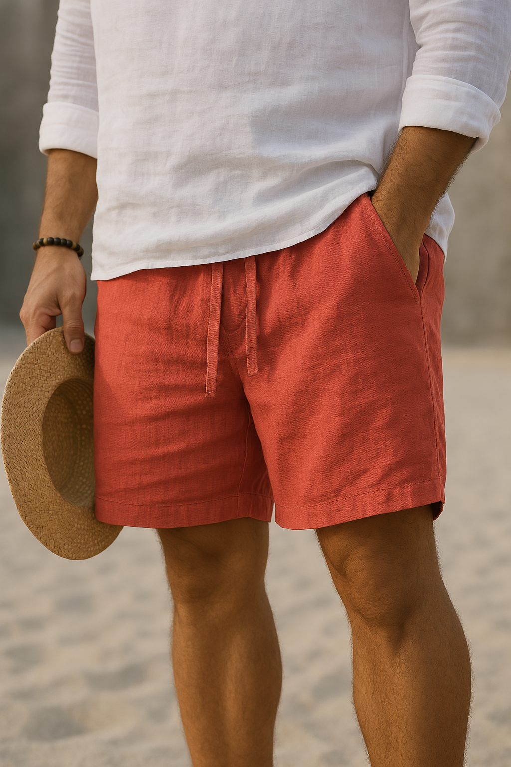 Kaleb - Pantaloni Scurți Eleganți Din In Cu Elastic