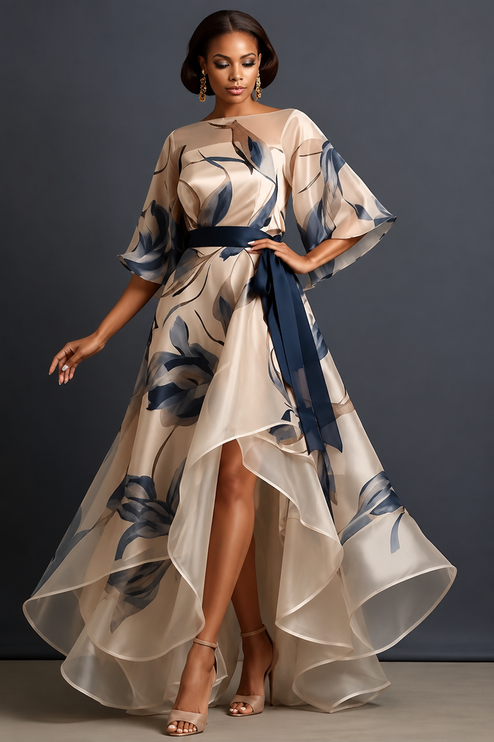 Lunara - Rochie Maxi Din Șifon Cu Imprimeu Floral Cu Croială Fluidă