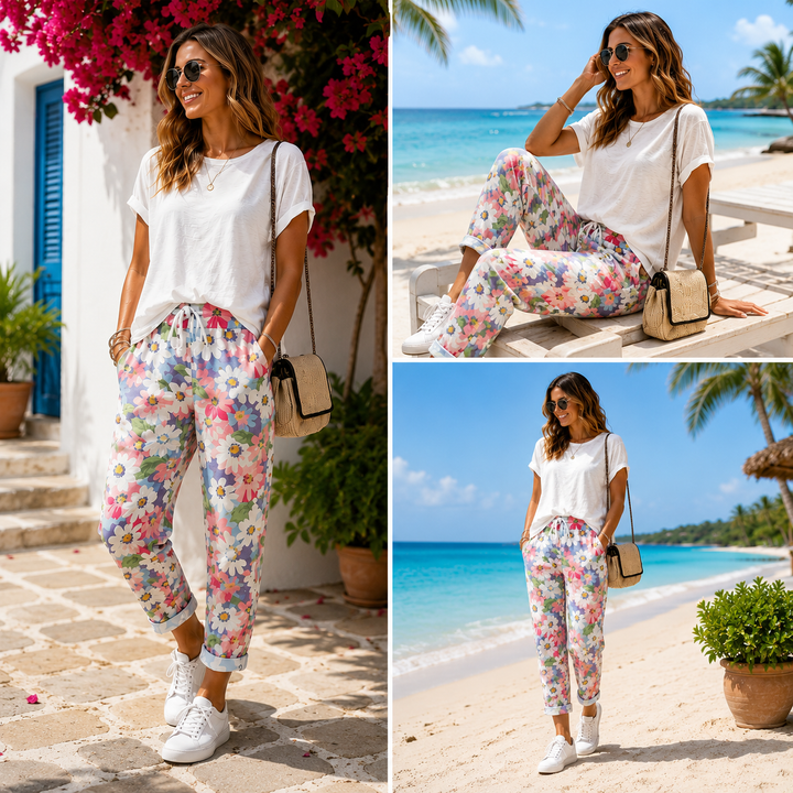 Leyza - Pantaloni Conici Cu Imprimeu Floral