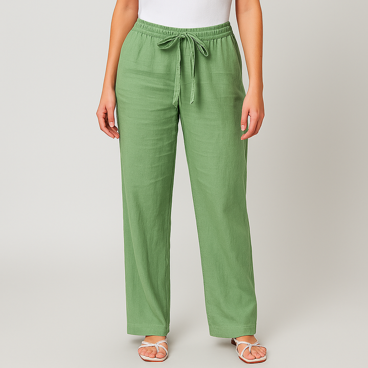 Gwyneth - Pantaloni Eleganți Din In Cu Talie Legată