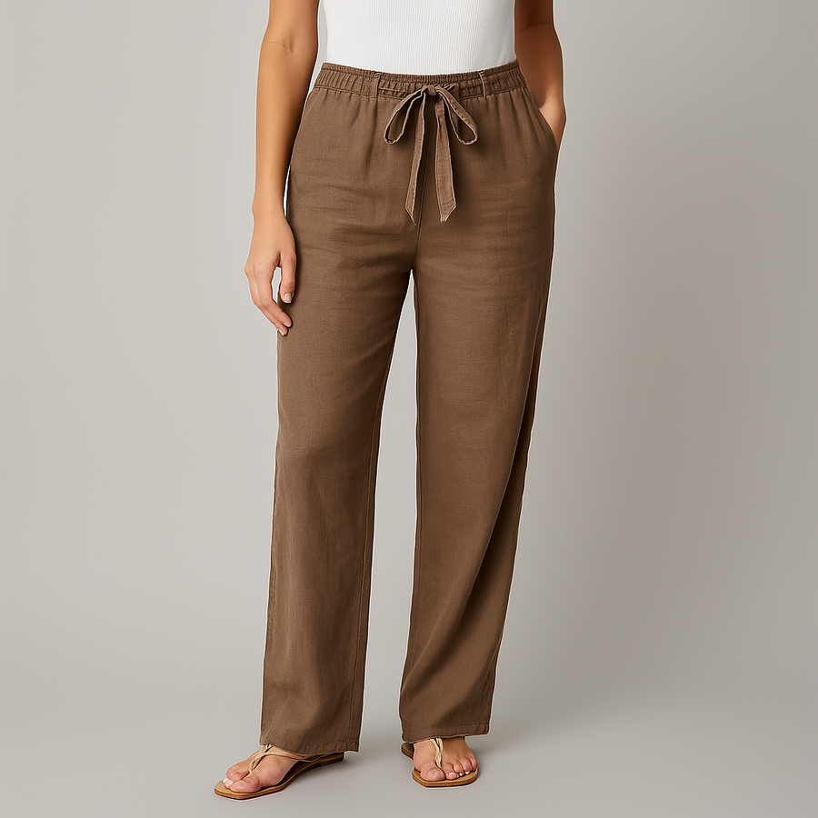 Gwyneth - Pantaloni Eleganți Din In Cu Talie Legată