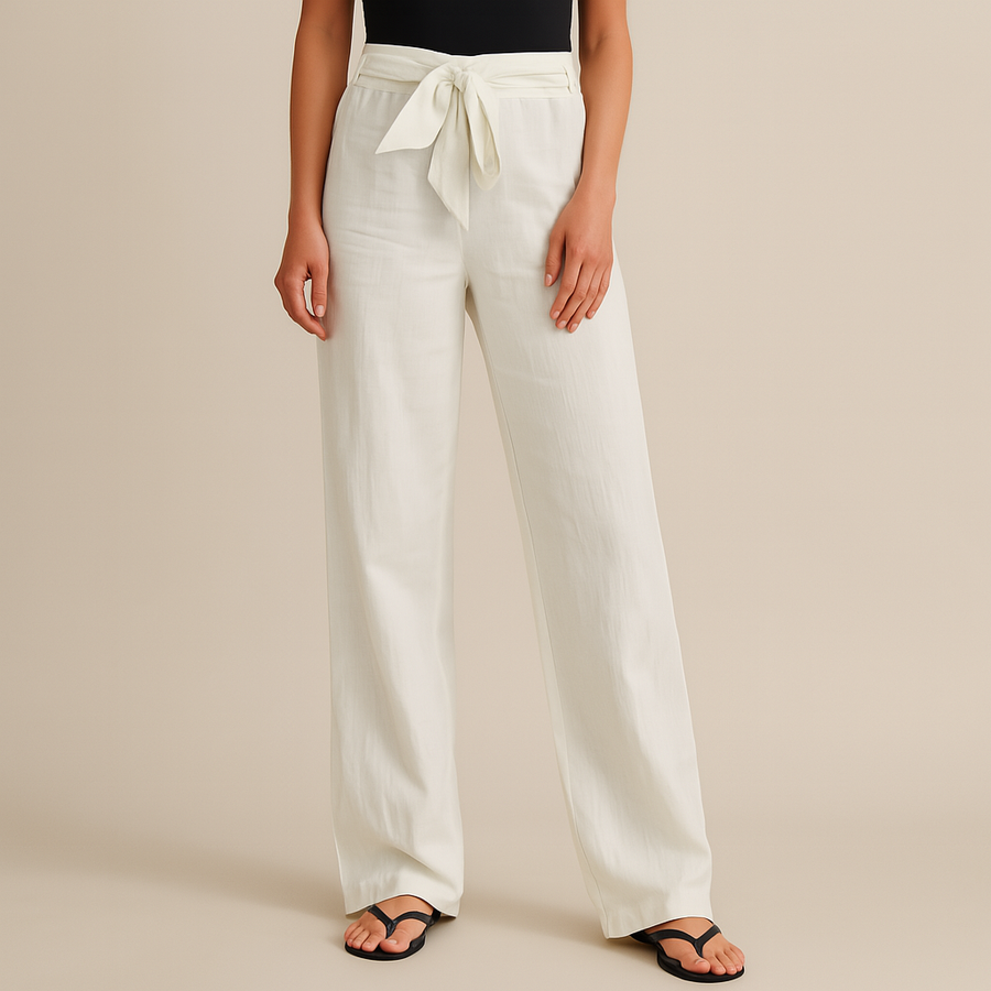 Gwyneth - Pantaloni Eleganți Din In Cu Talie Legată