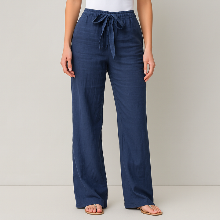 Gwyneth - Pantaloni Eleganți Din In Cu Talie Legată