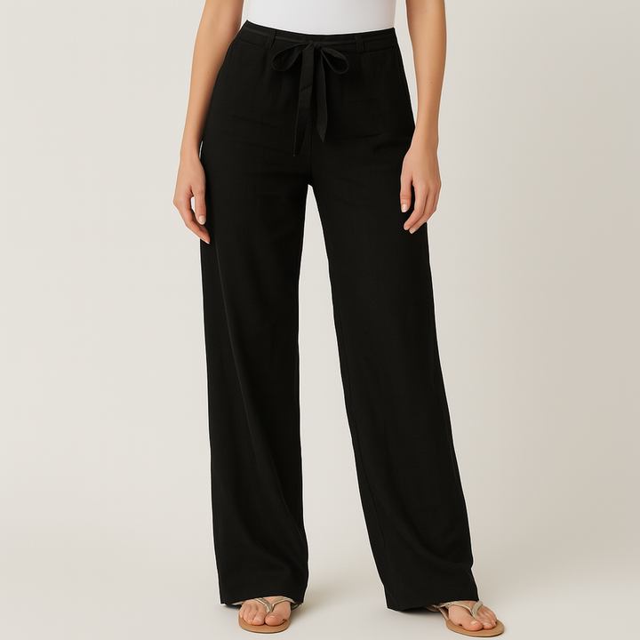 Gwyneth - Pantaloni Eleganți Din In Cu Talie Legată