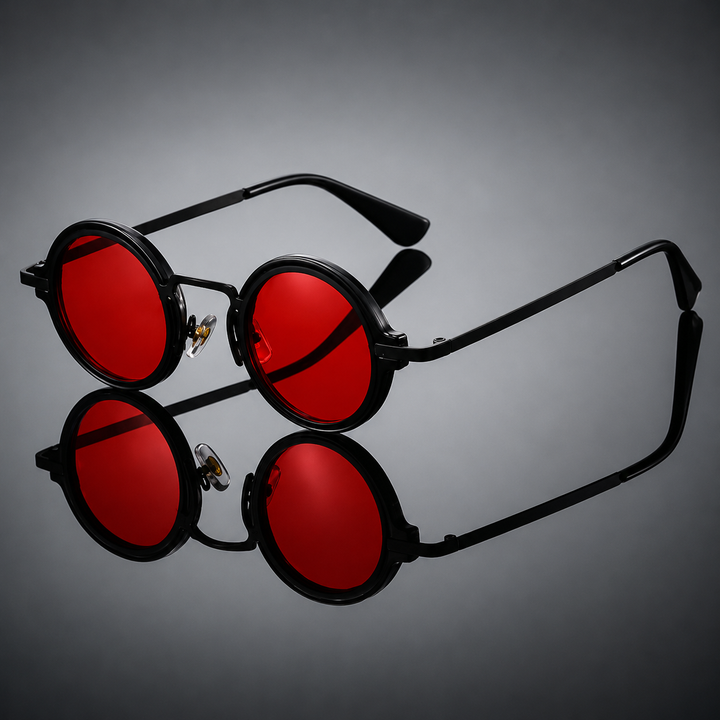 OrbitShade - Ochelari de soare cu ramă rotundă din metal în stil retro