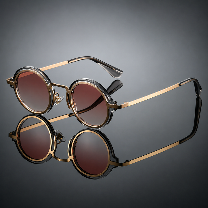 OrbitShade - Ochelari de soare cu ramă rotundă din metal în stil retro
