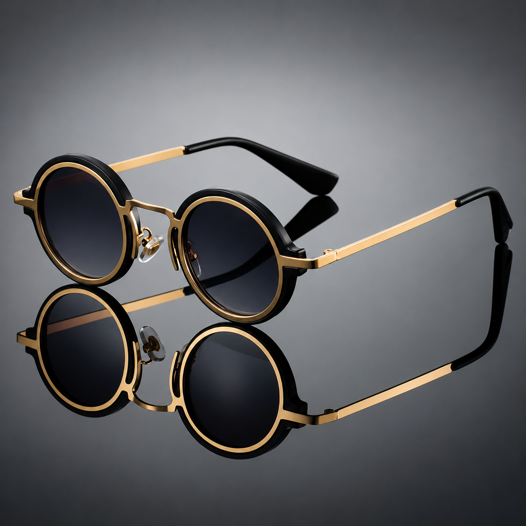 OrbitShade - Ochelari de soare cu ramă rotundă din metal în stil retro