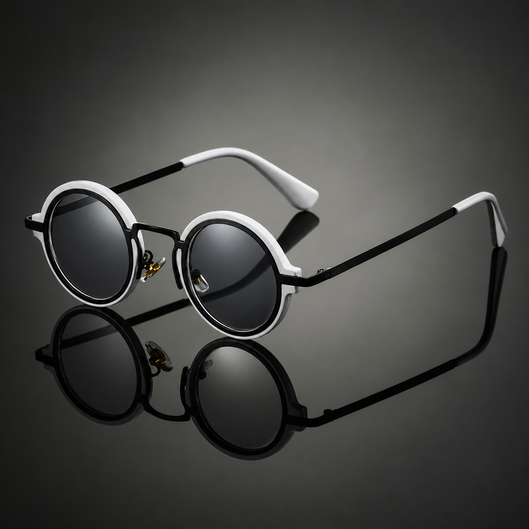 OrbitShade - Ochelari de soare cu ramă rotundă din metal în stil retro
