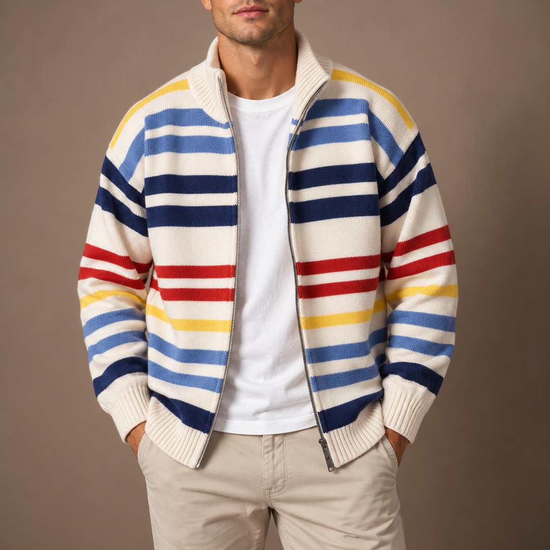 Wirasak - Cardigan cu Dungi Multicolore și închidere cu Fermoar