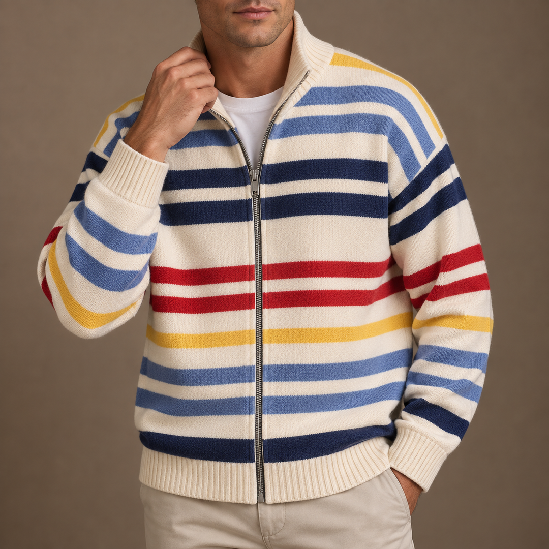 Wirasak - Cardigan cu Dungi Multicolore și închidere cu Fermoar