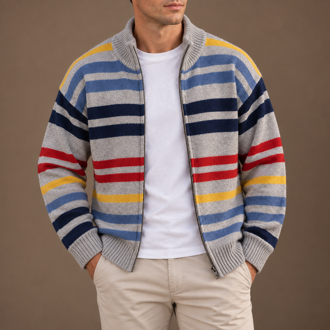 Wirasak - Cardigan cu Dungi Multicolore și închidere cu Fermoar