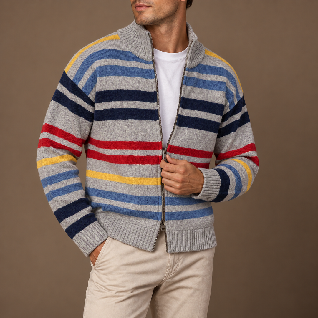 Wirasak - Cardigan cu Dungi Multicolore și închidere cu Fermoar