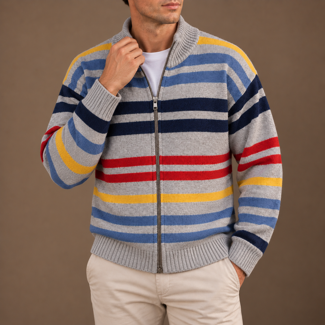 Wirasak - Cardigan cu Dungi Multicolore și închidere cu Fermoar