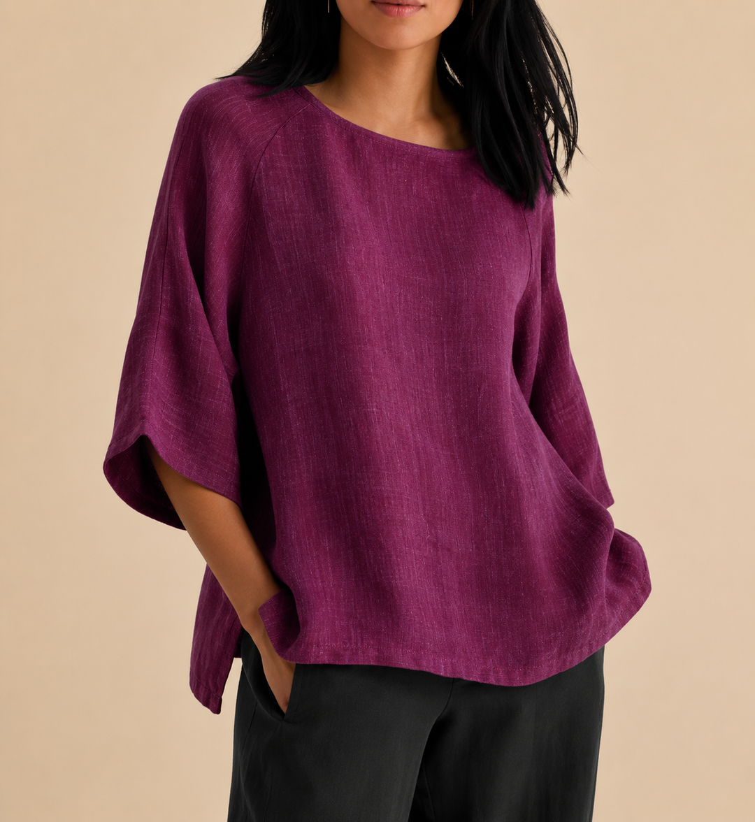 Steffi - Bluză Casual, Oversized, cu Guler Rotund