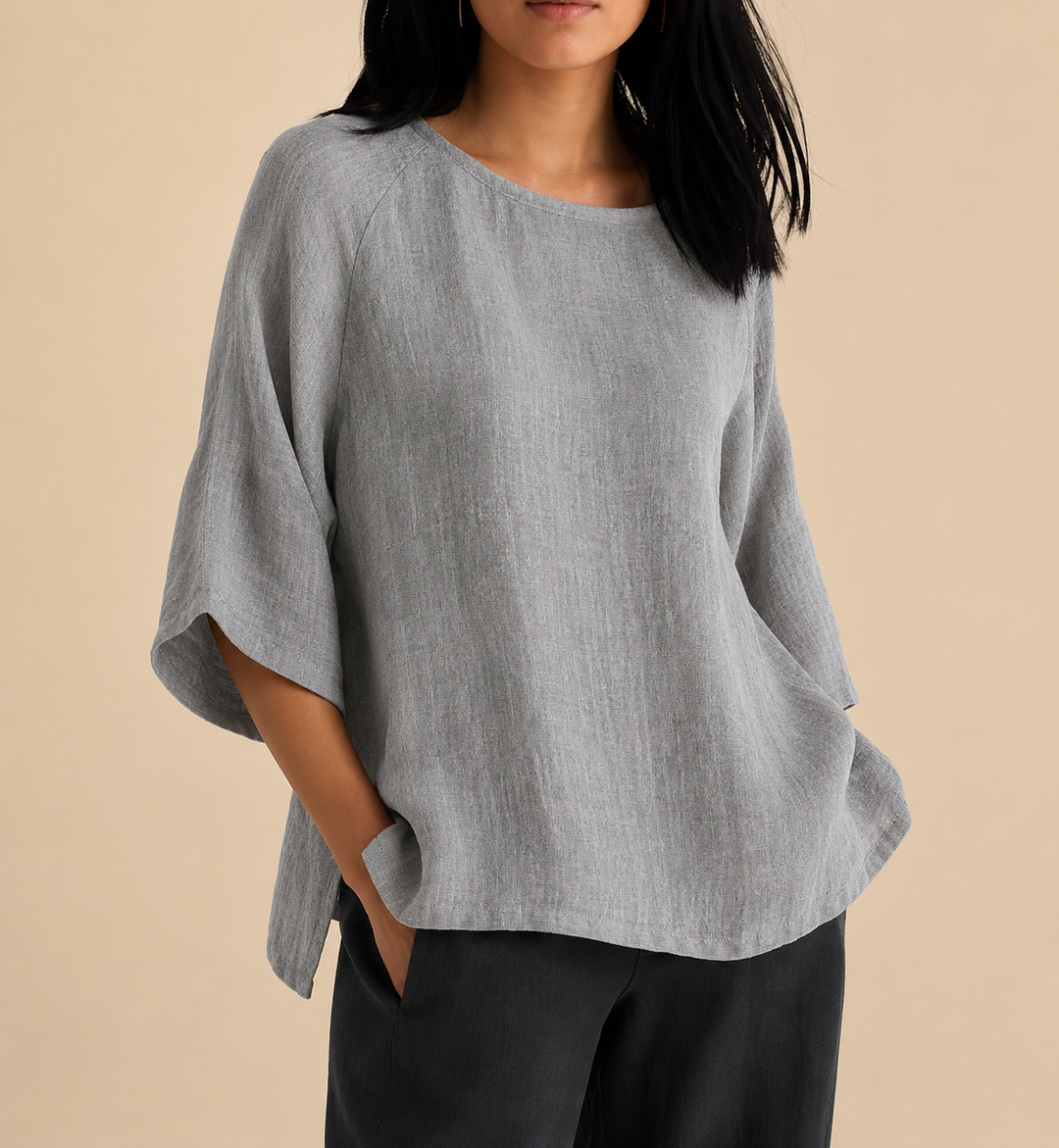 Steffi - Bluză Casual, Oversized, cu Guler Rotund