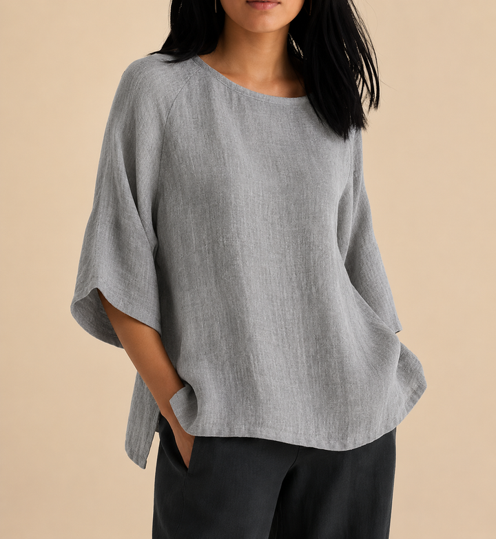 Steffi - Bluză Casual, Oversized, cu Guler Rotund