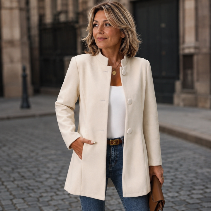 Liselotte – Palton Lung Fără Guler cu Nasturi în Față