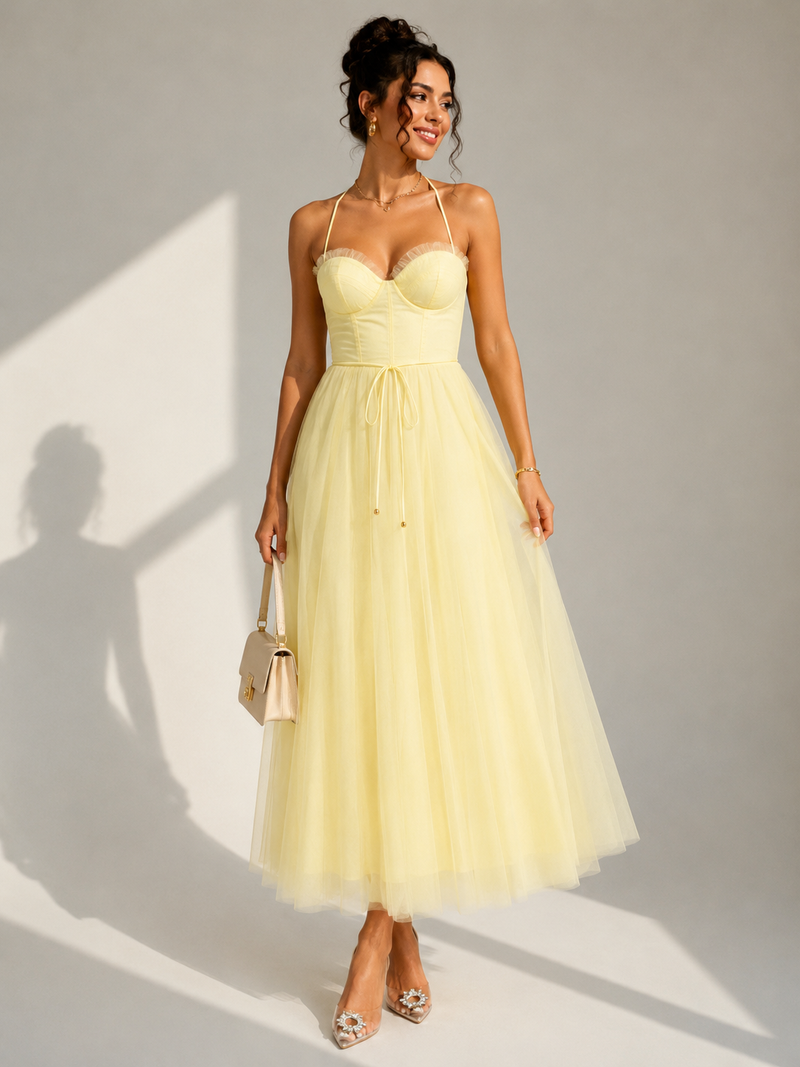 Chiyoko - Rochie Midi Elegantă Cu Spatele Decupat